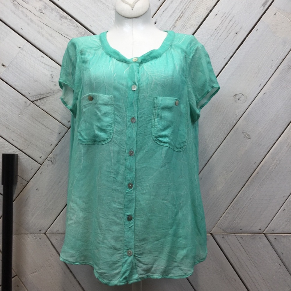 We The Free Mint Button Down Blouse